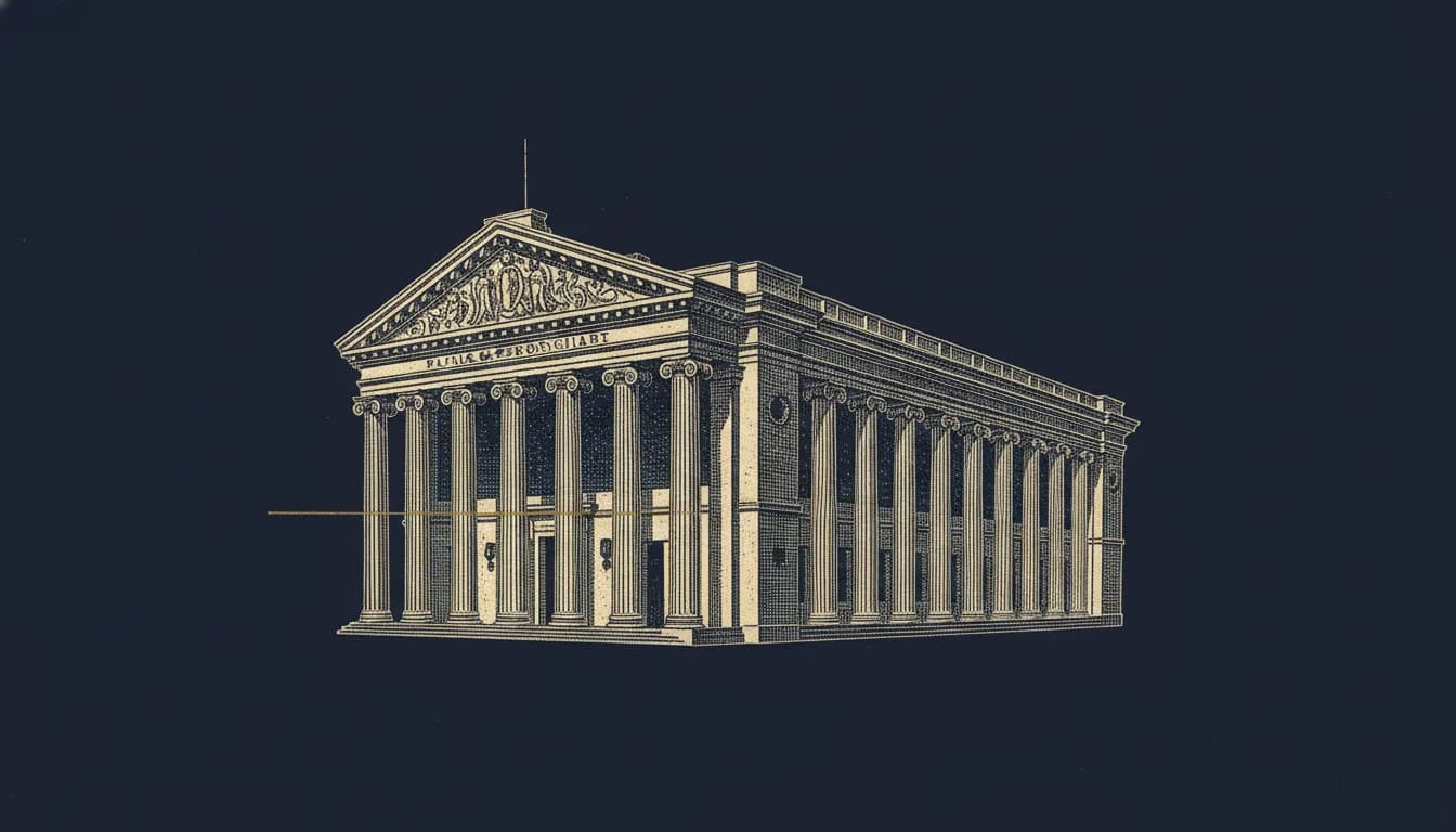 Gravure ancienne du Palais Brongniart, siège historique de la Bourse de Paris