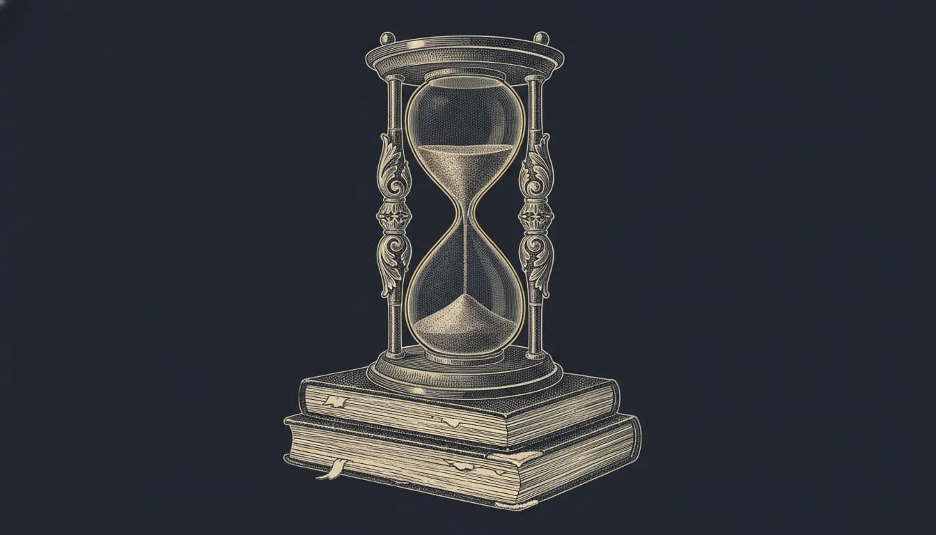 Gravure ancienne d'un sablier au sable fin, symbole du temps et de la préparation